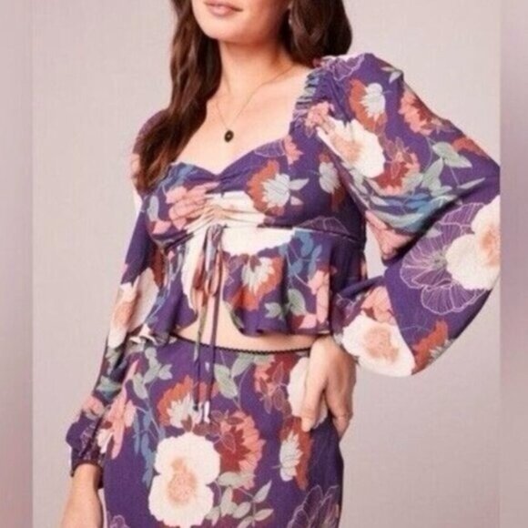 Band of Gypsies Floriane Womens Purple Floral Fly-Away Blouse - Picture 1 of 8